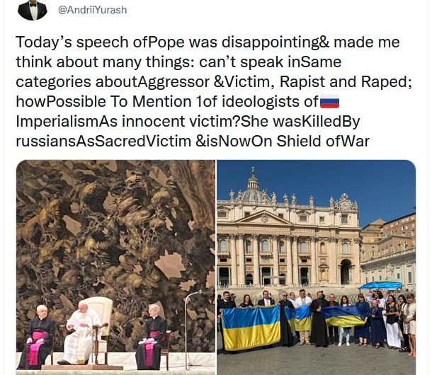 Комментарий папы Римского по поводу «невинной жертвы» Дарьи Дугиной вызвал разочарование у многих украинских политических и религиозных деятелей