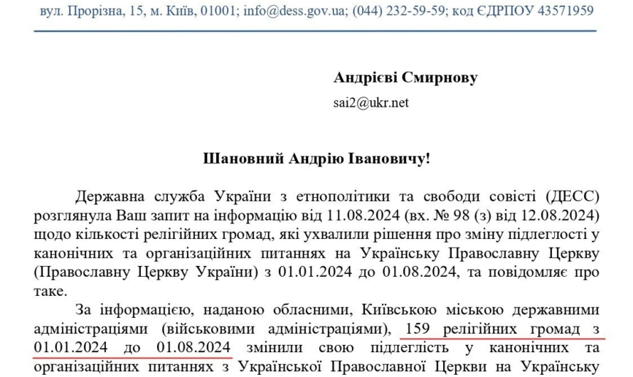 159 общин УПЦ в 2024 году присоединились к ПЦУ